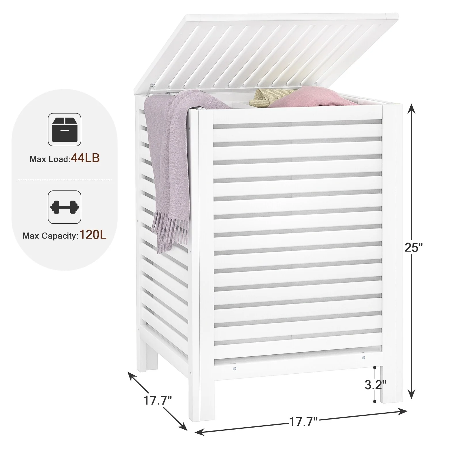 Bamboo 2-Section Laundry Hamper, 120L Large Laundry Basket with Lid and Removable Liner Bag