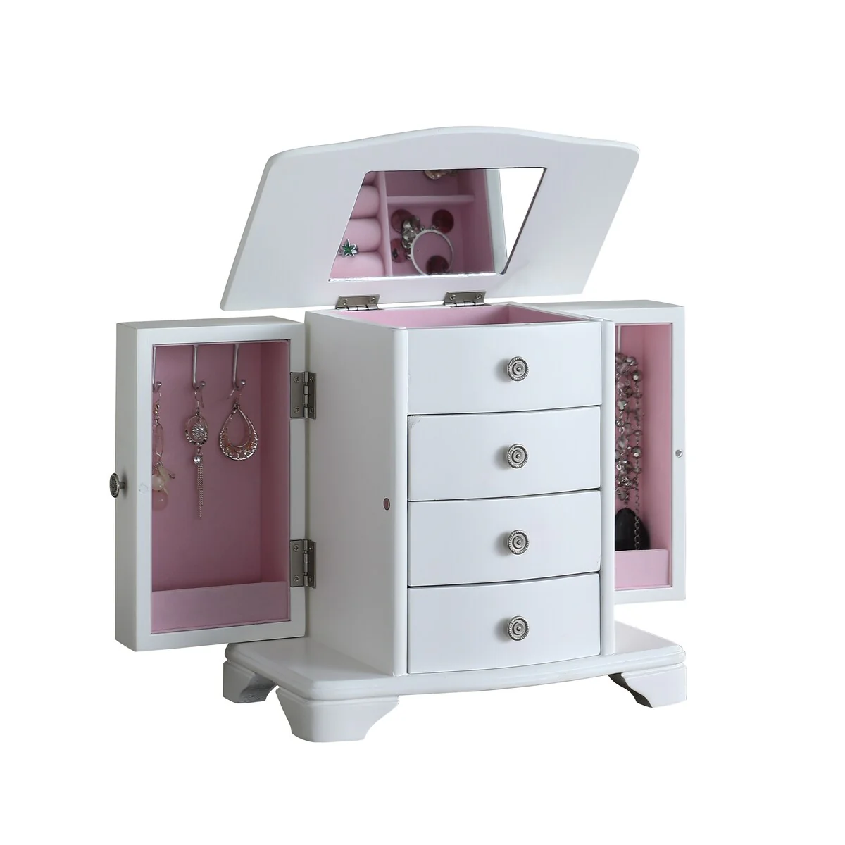 Snow White Wood Jewelry Box with 3 Drawers and 2 doors - 6*10*9.5inch