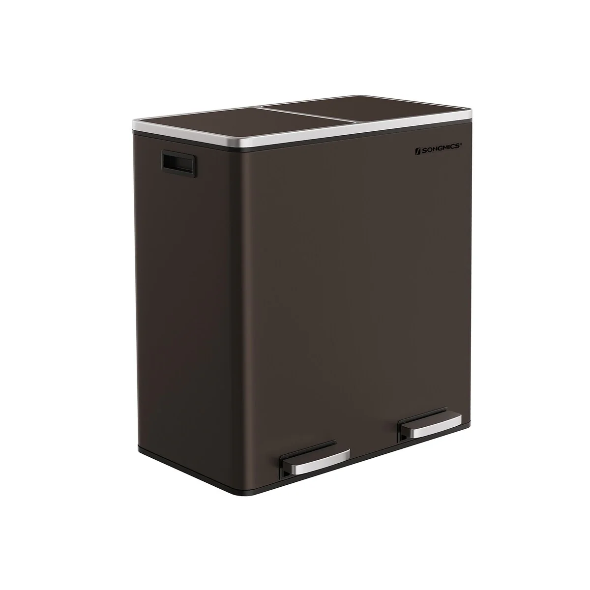 SONGMICS Trash Can, 2x 8 Gallon Stainless Steel Garbage Can, Brown