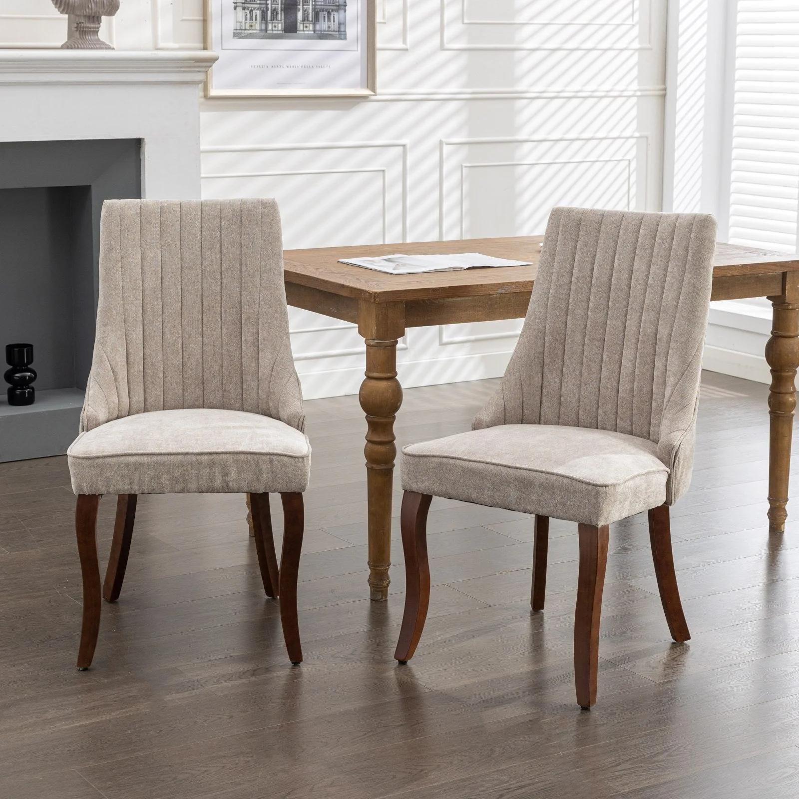 Upholstered Dining Chair with Curved Legs and High Backs, Set of 2