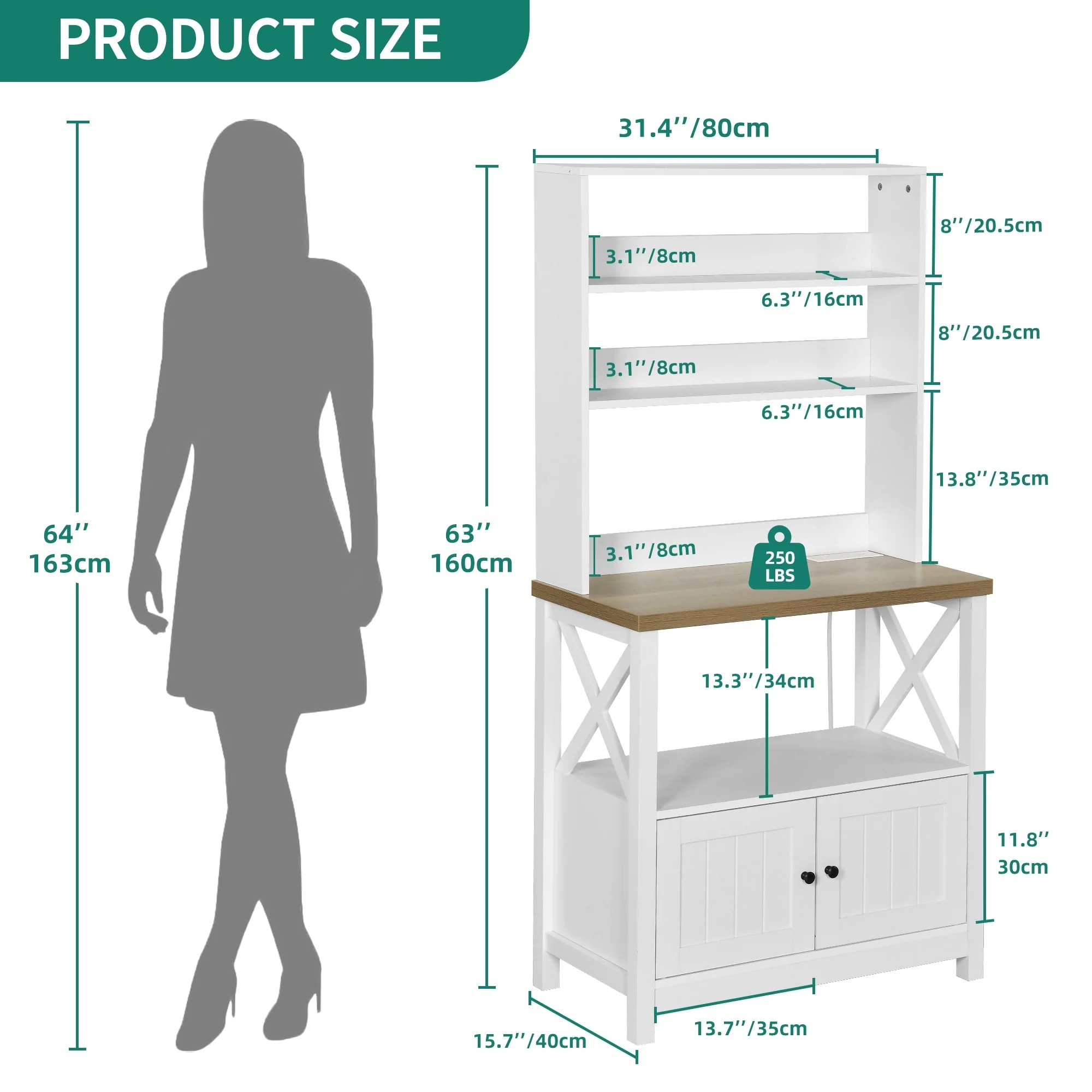 Moasis 5 Tier Kitchen Bakers Rack with Storage Shelves Microwave Oven Stand Kitchen Shelf Organizer