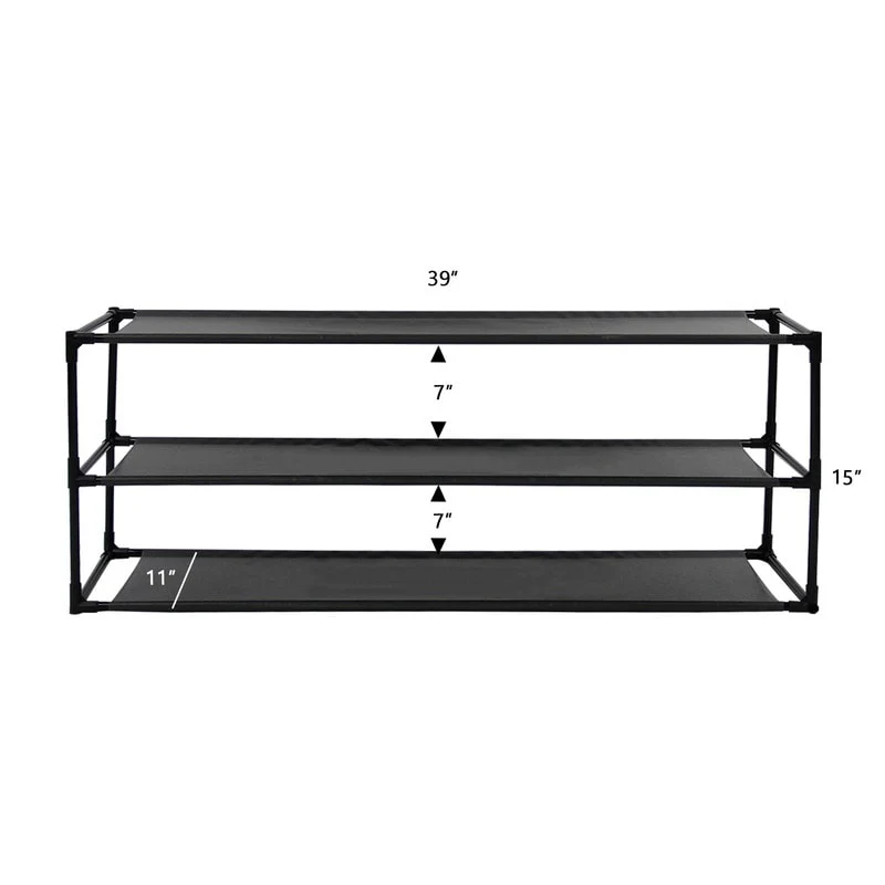 4 Tier Shoe Rack Detachable Non-Woven Waterproof Fabric Shoe Organizer Tower Black