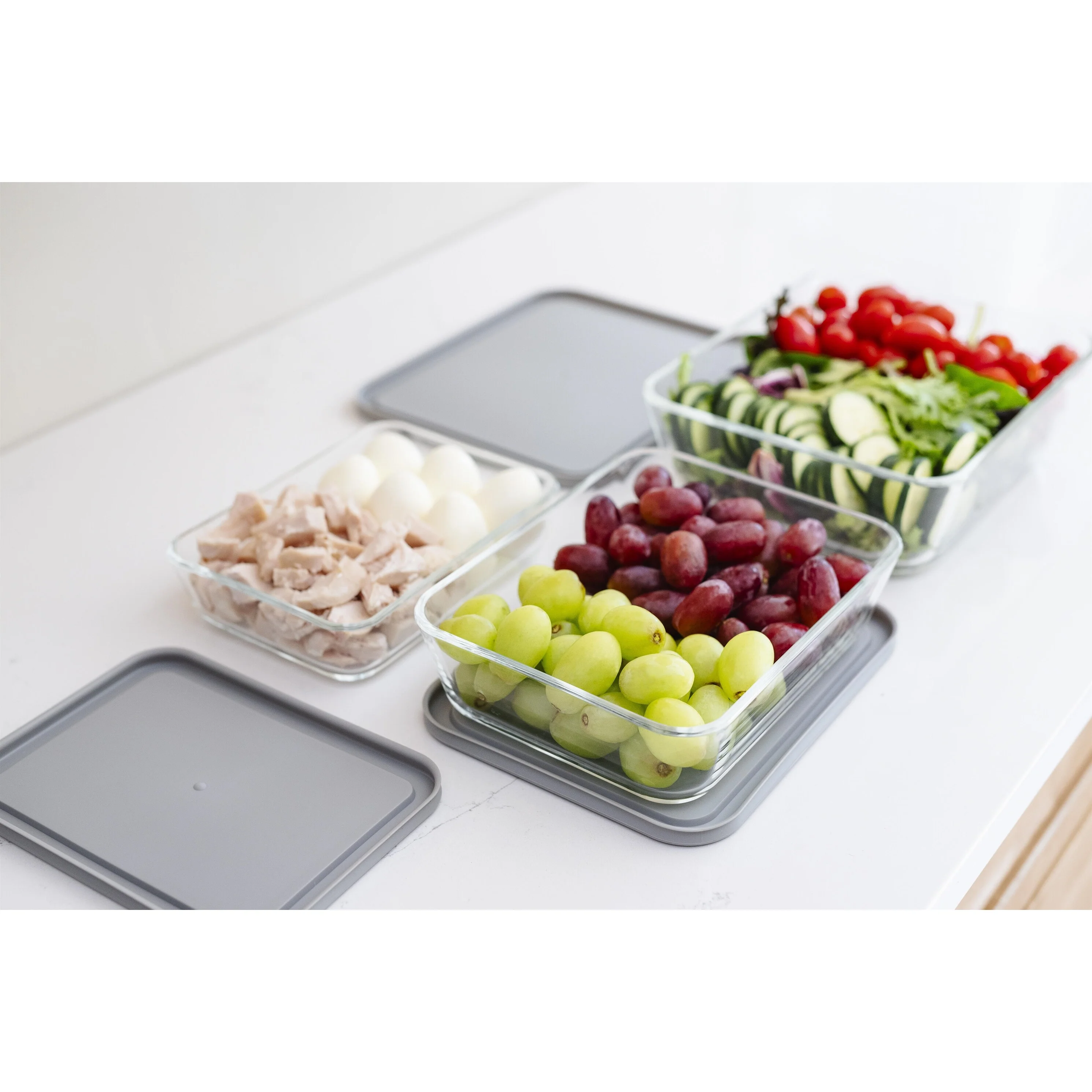 Glass Food Storage Set with Airtight Lids - Nesting, Space-Saving, BPA-Free, Microwave, Oven & Dishwasher Safe