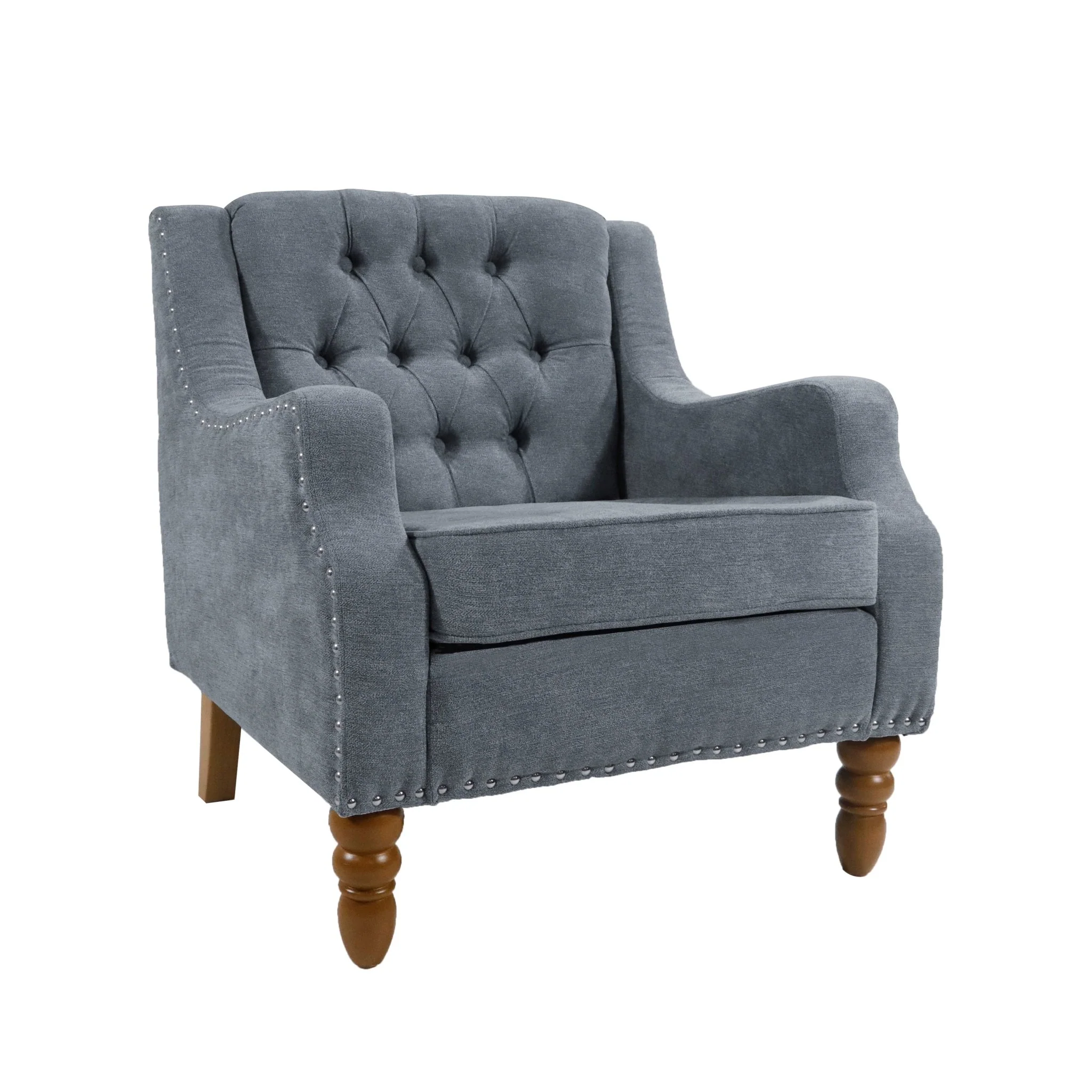 Caryl Button Tufted Upholstered Accent Chair with Recessed Arms and Nailhead Trim