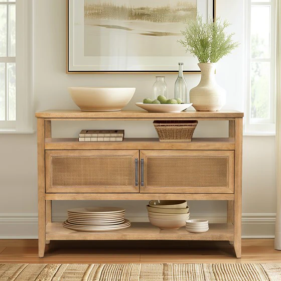 Console Table with 2 Cane Doors and 2 Shelves