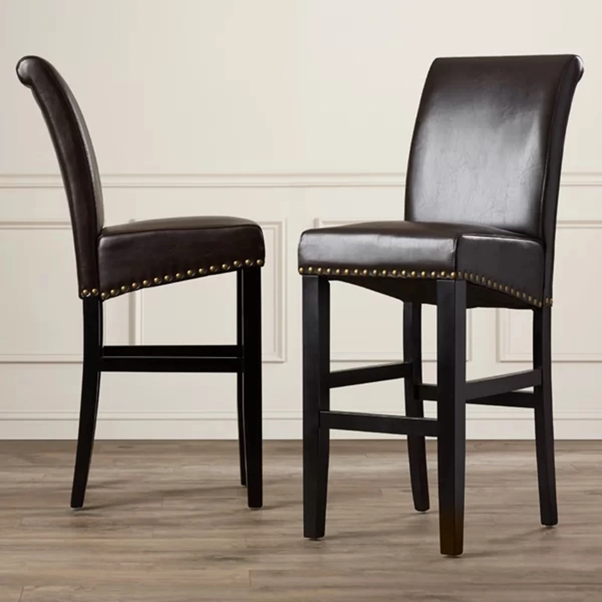 Bonded Leather Counter Stool with Solid Wood Frame, Set of 2