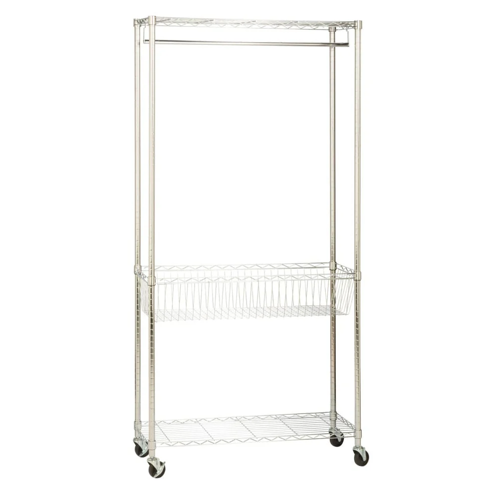 Honey-Can-Do Chrome Steel Rolling Laundry Clothes Rack with Shelves