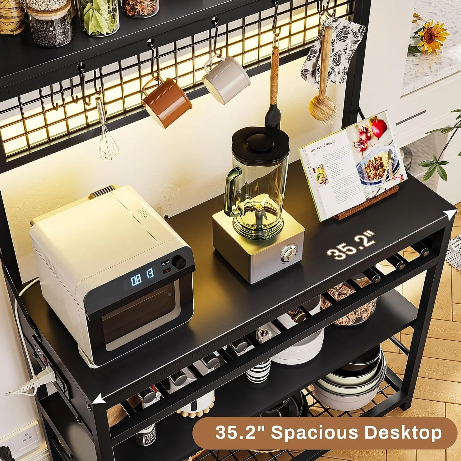 Bakers Rack with Power Outlet 6-Tier Coffee Bar Microwave Stand