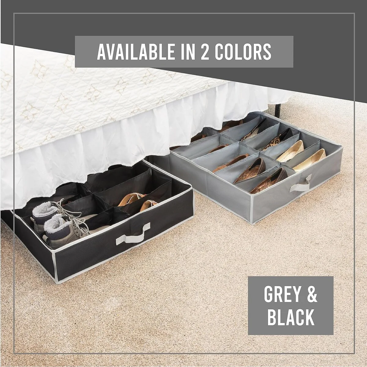 HOLDN' STORAGE Under Bed Shoe Organizer - Set of 2, Tear-Resistant 600D Material - Holds Up to 32 Pairs of Shoes