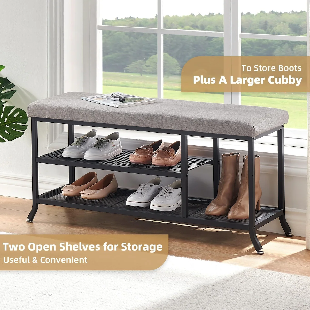Shoe Bench, 2-Tier Rack for Entryway