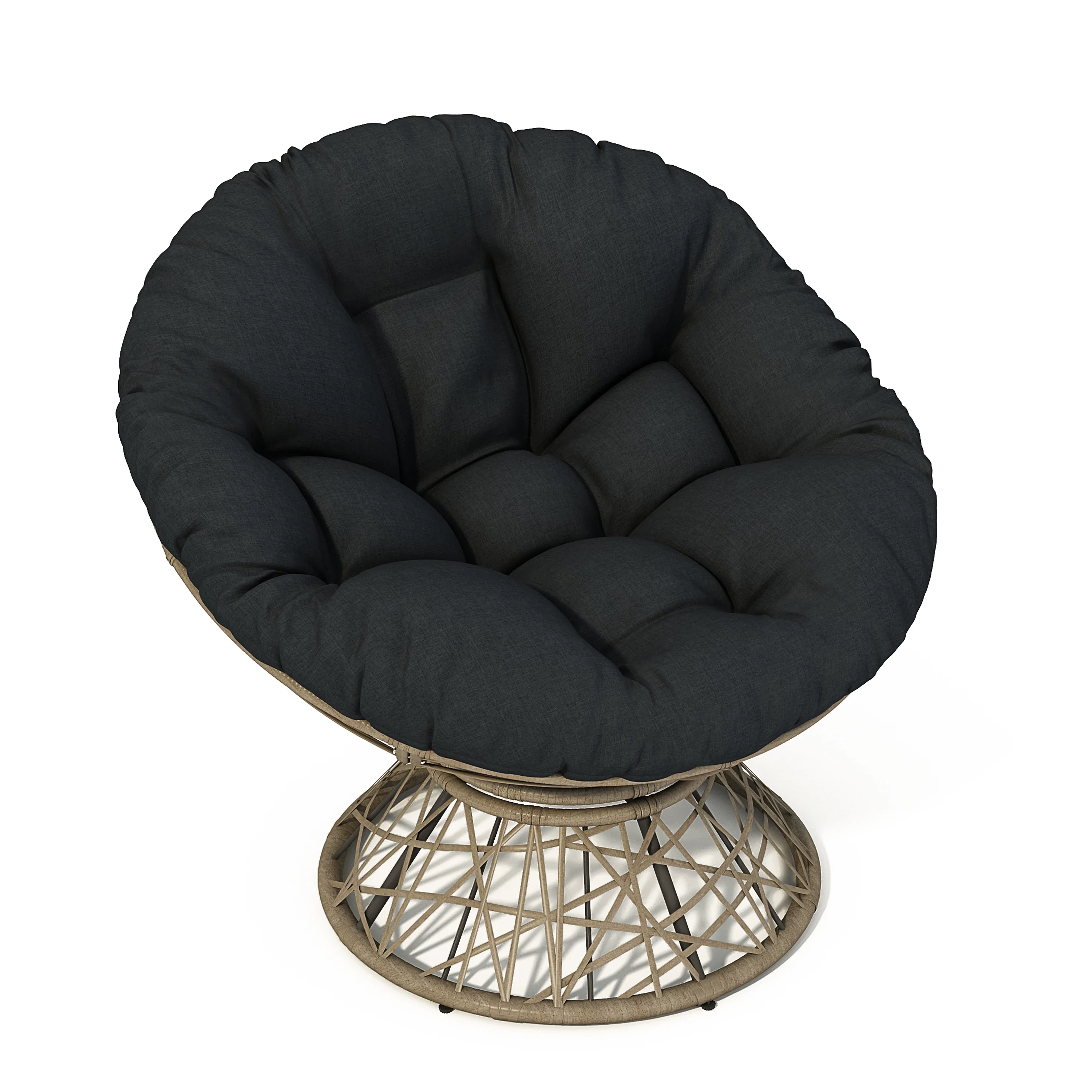 Papasan Wicker Chair with Fabric Cushion and 360 Degree Swivel