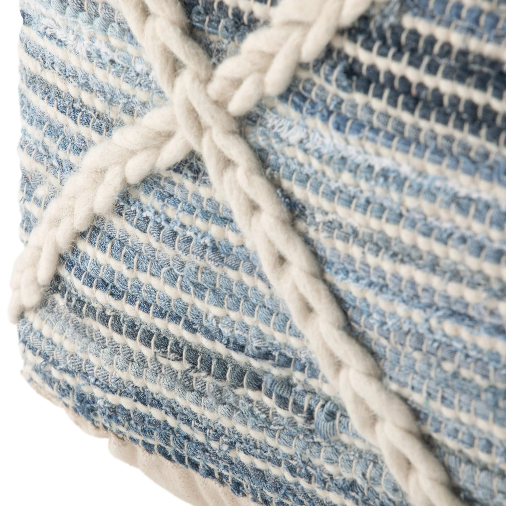 Harmonium Square Pouf with Wool and Cotton Woven Diamond Stitching Pattern