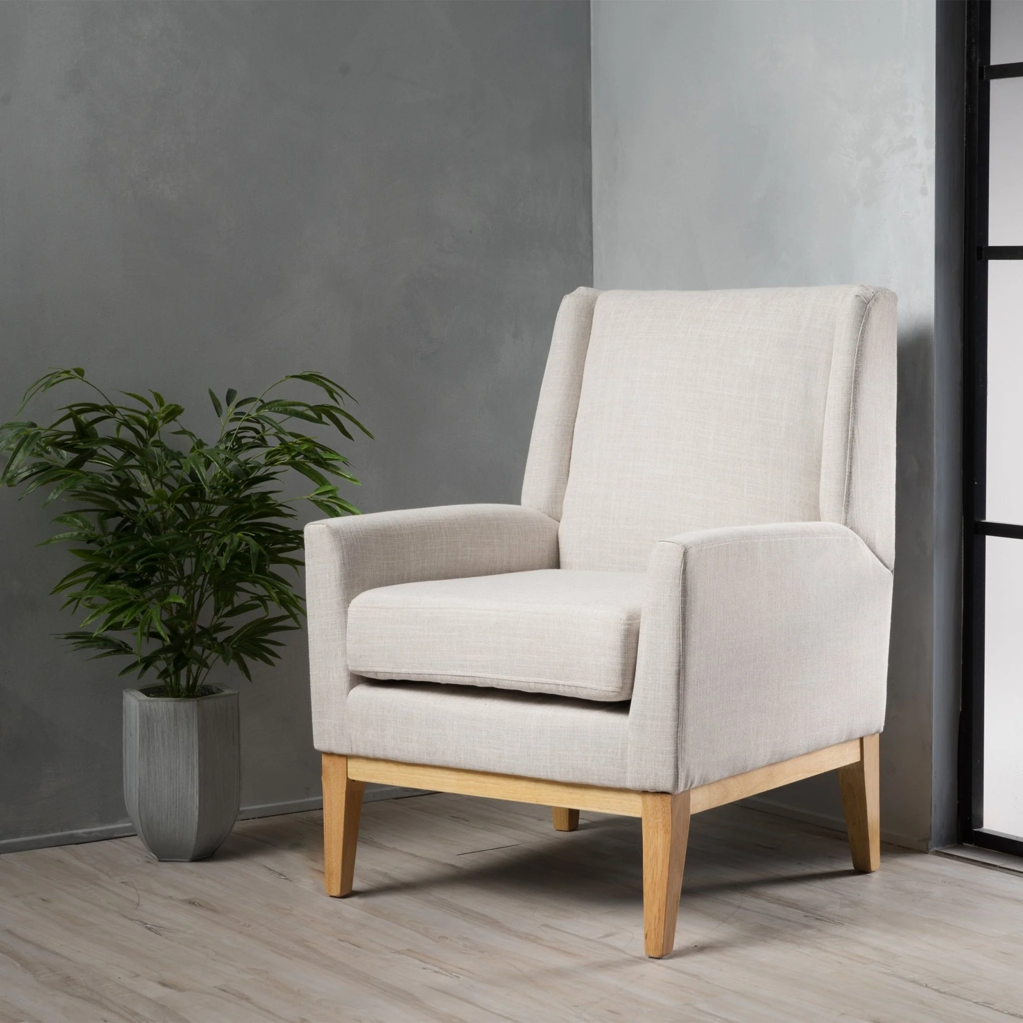 Dimensionality Upholstered Accent Chair with Wing Back and Wood Legs
