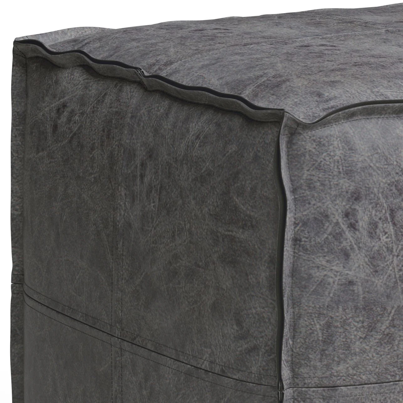 Tranquilize Faux Leather Square Pouf with Top Stitching Detail and Zipper