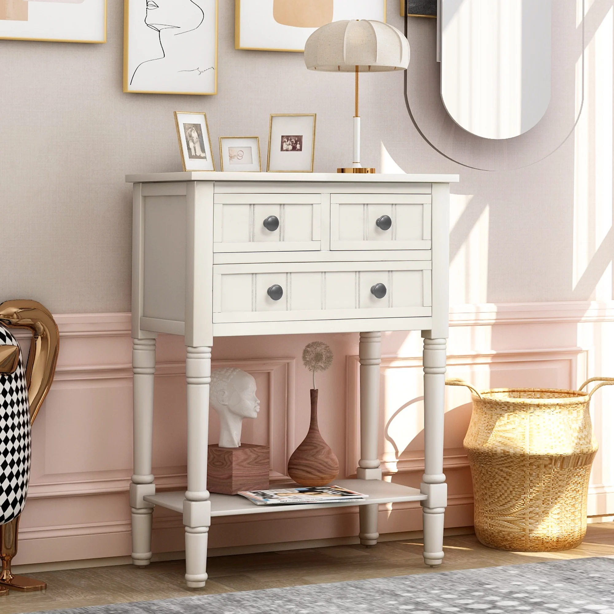 Kylie Console Table with 3 Storage Drawers and Bottom Shelf