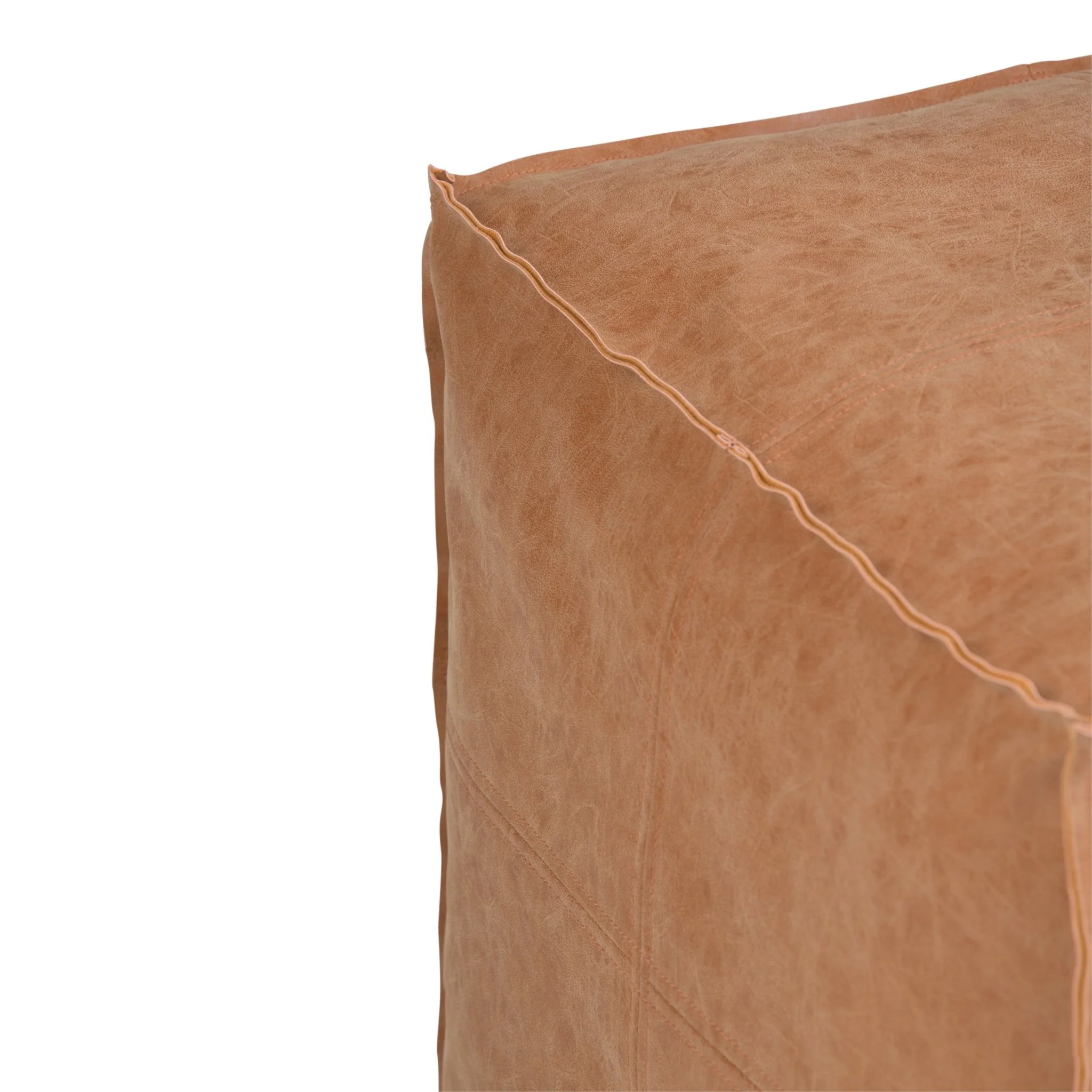 Tranquilize Faux Leather Square Pouf with Top Stitching Detail and Zipper
