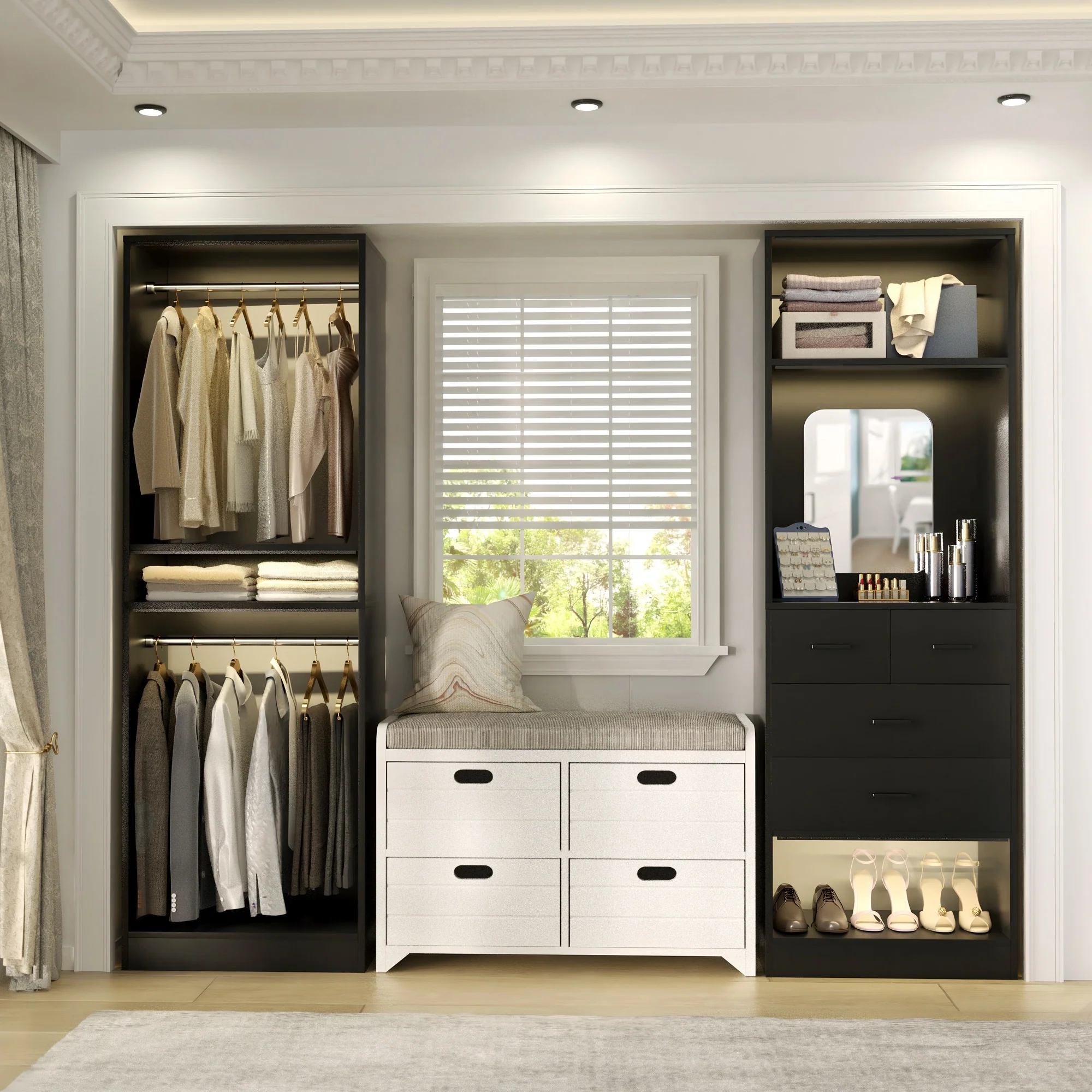Cimly Set of 2 Free-standing Closet System with Drawers and Hanging Rods for Reach-in/ Walk-in Closet