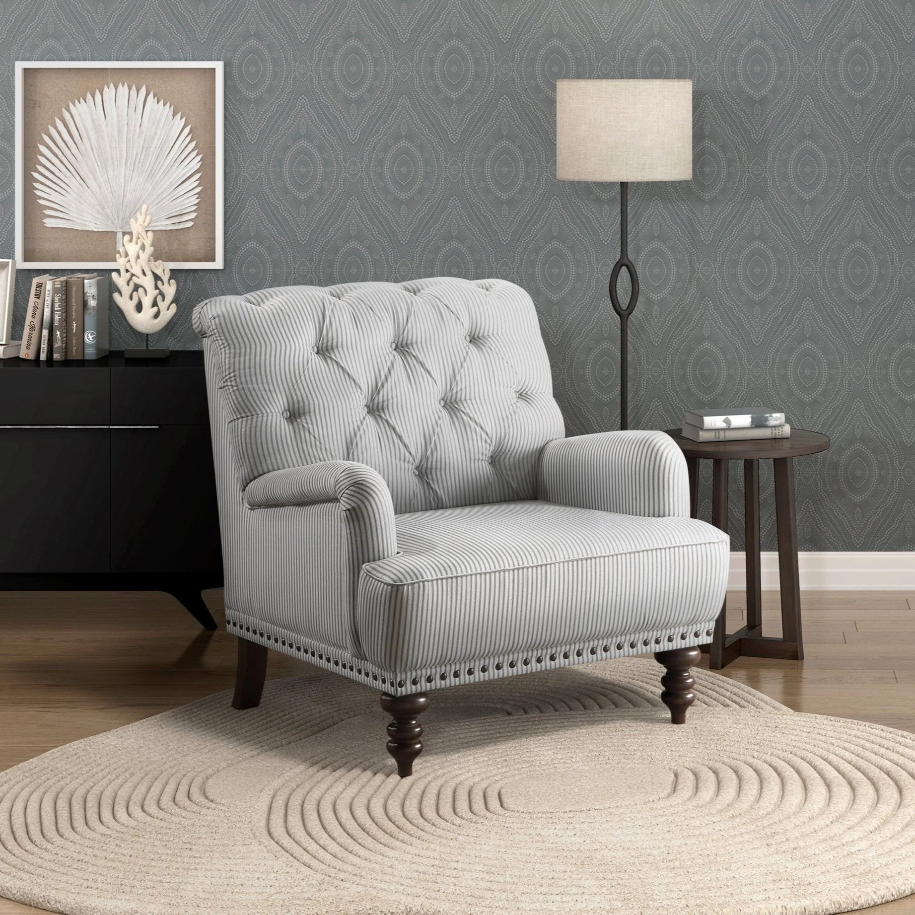 Luxurious Accent Chair with Upholstered Tufted and Nailhead Trim