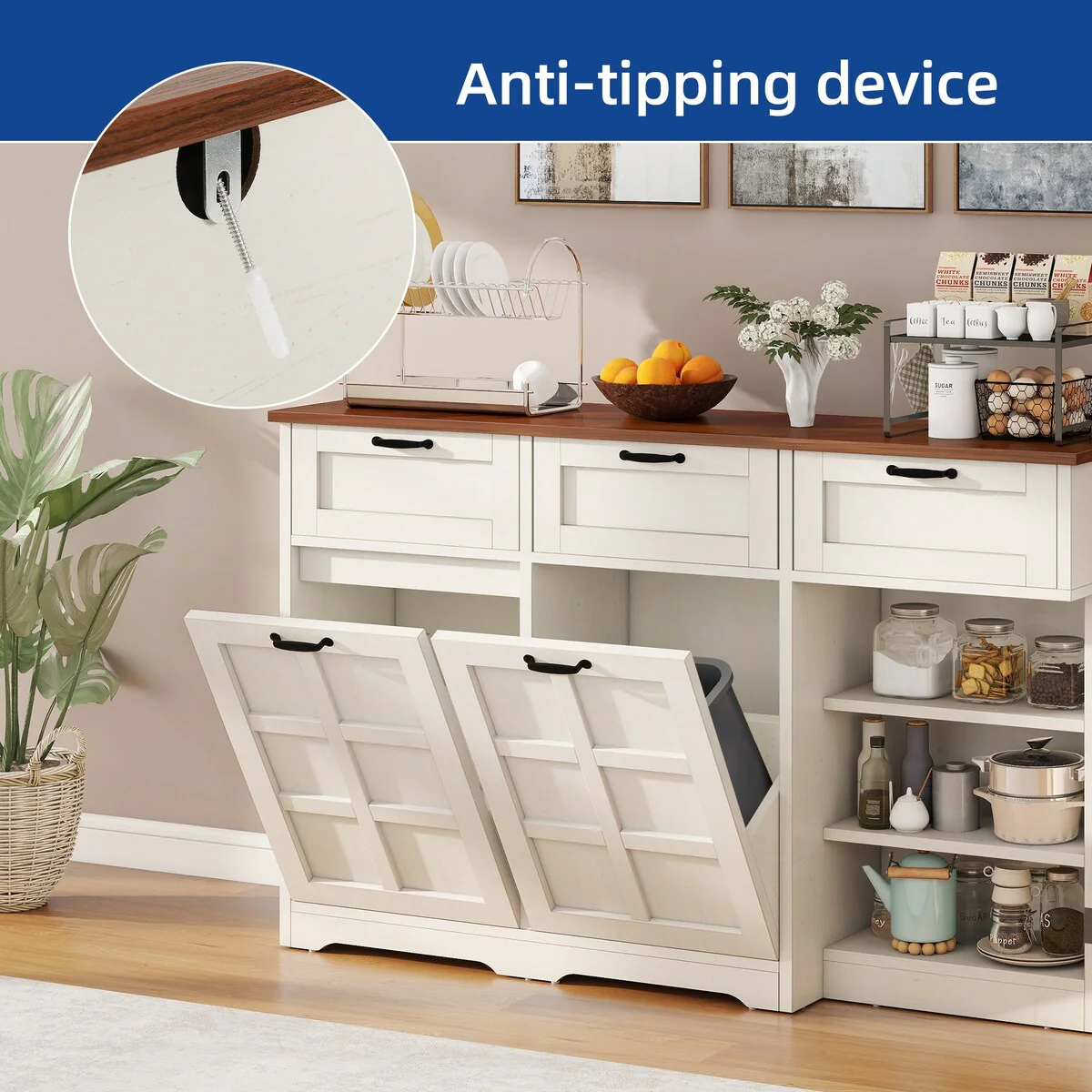 Kitchen Island With Double Tilt Out Trash Can Cabinet