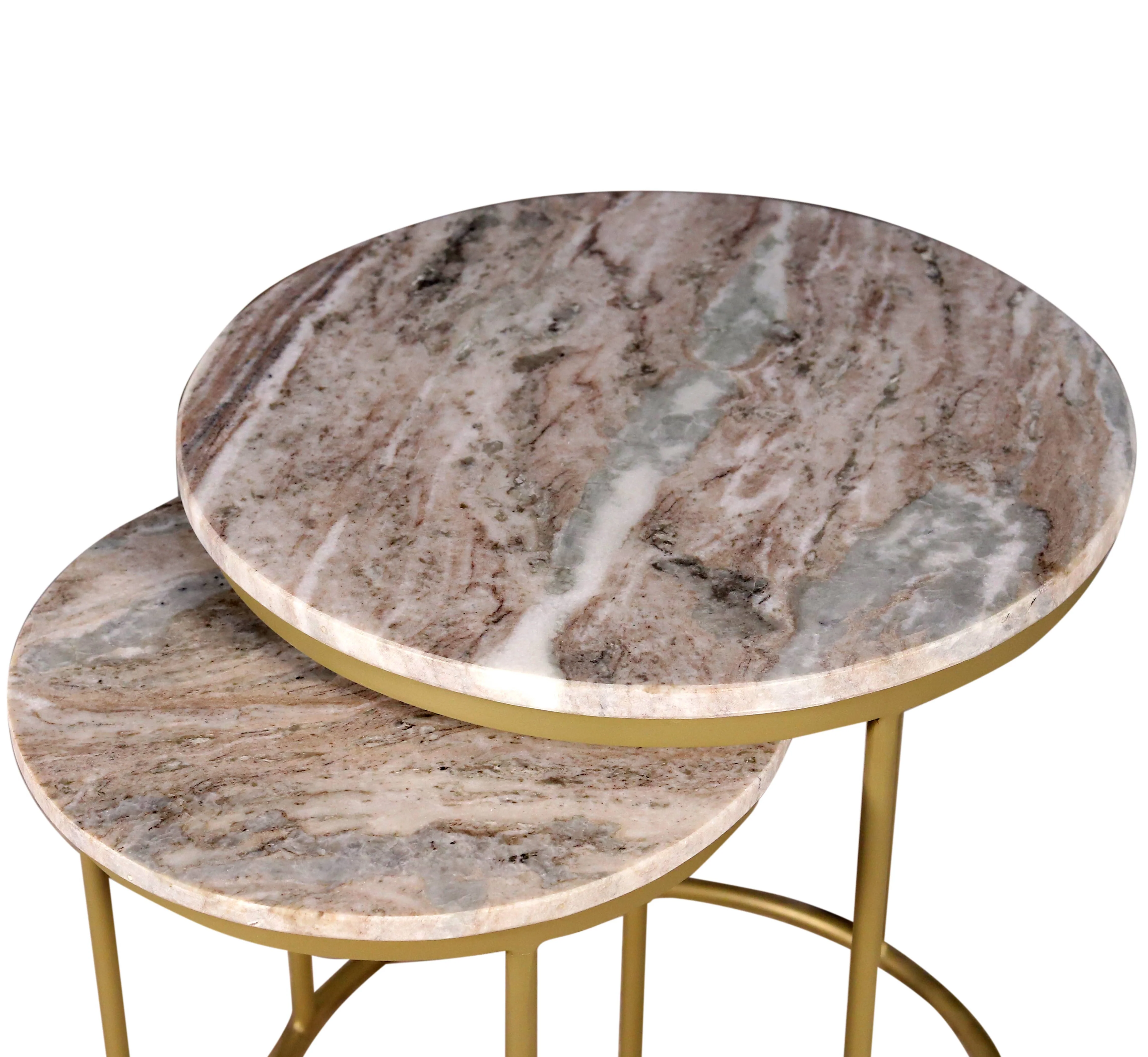 Marble Nesting Coffee Table With Gold Metal Frame, Set of 2