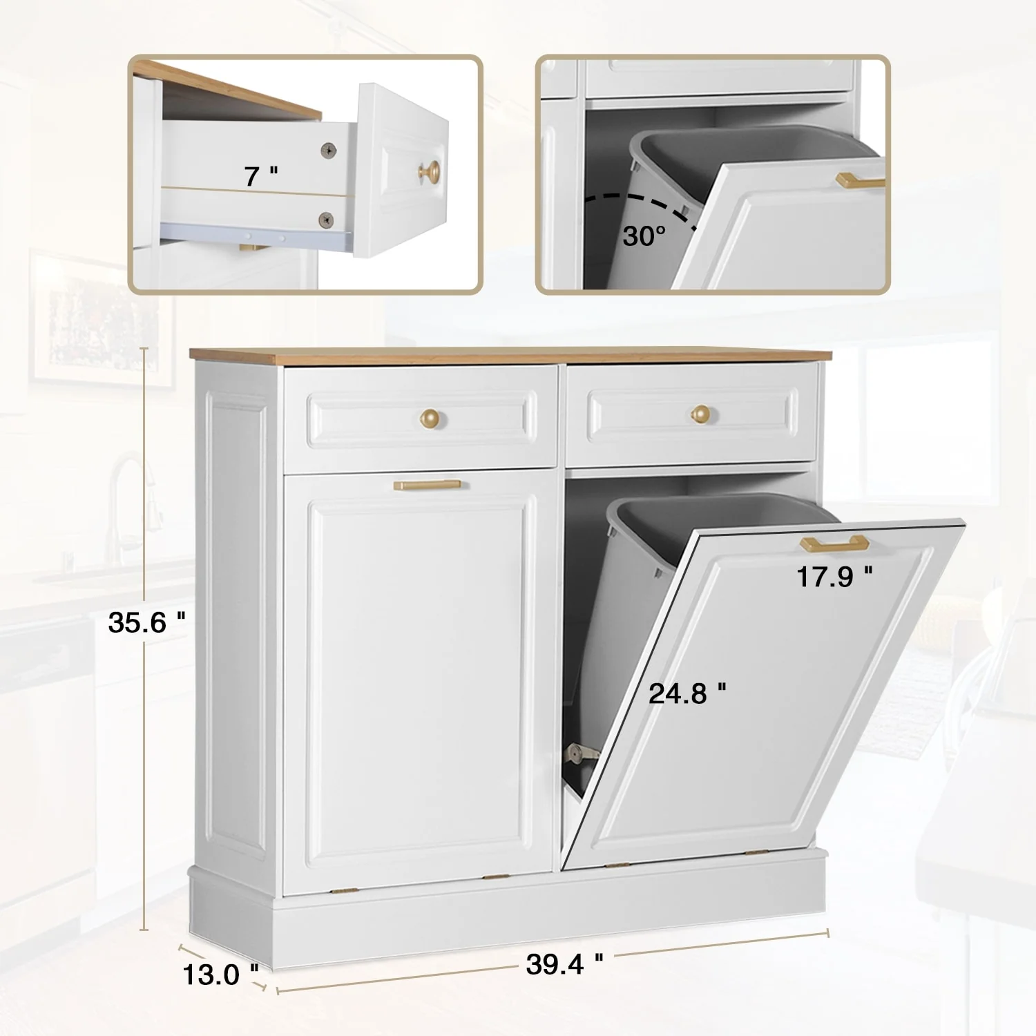 Eclife Double Tilt Out Trash Cabinet Dual Wooden Kitchen Island Recycling Cabinet Trash Can