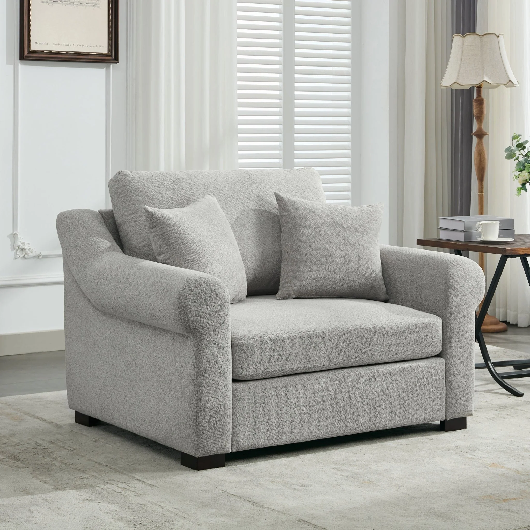 Elicited Upholstered Arm Chair with Wide Armrests and Removable Cushion