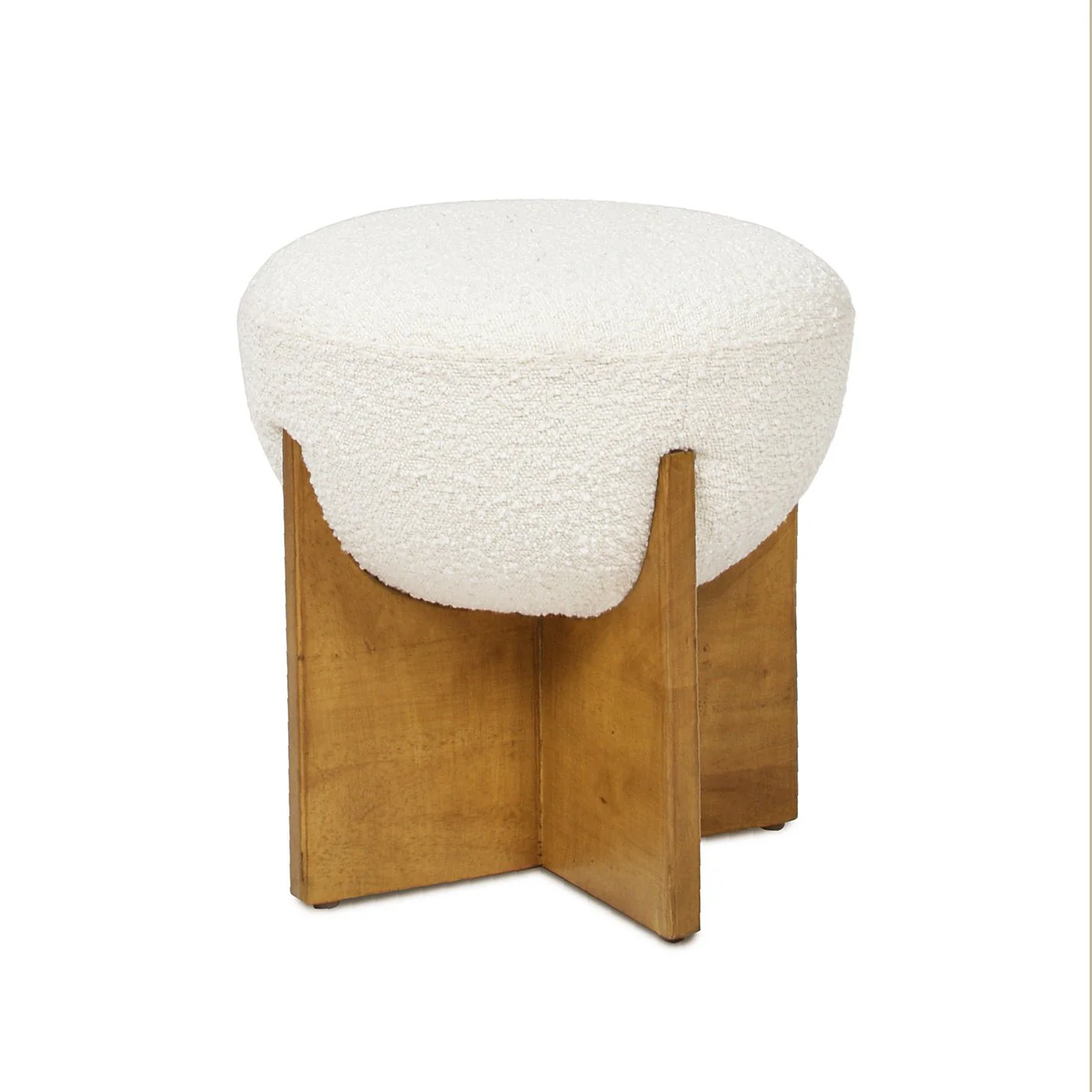 Aviation Round Upholstered Cocktail Ottoman with Natural Wood Base