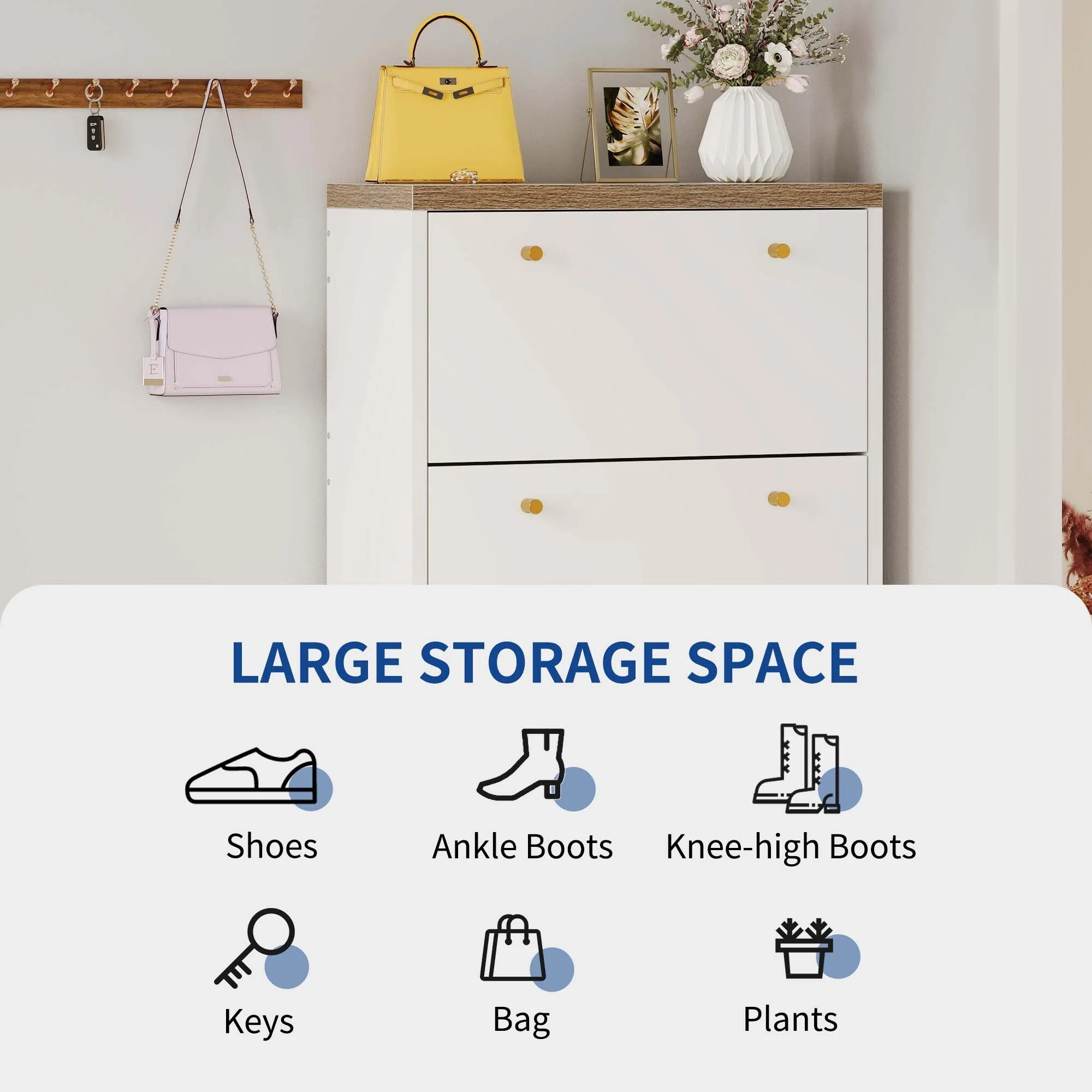 Moasis 36 Pair Shoe Storage Cabinet with 3 Flip Drawers and Shoe Bench