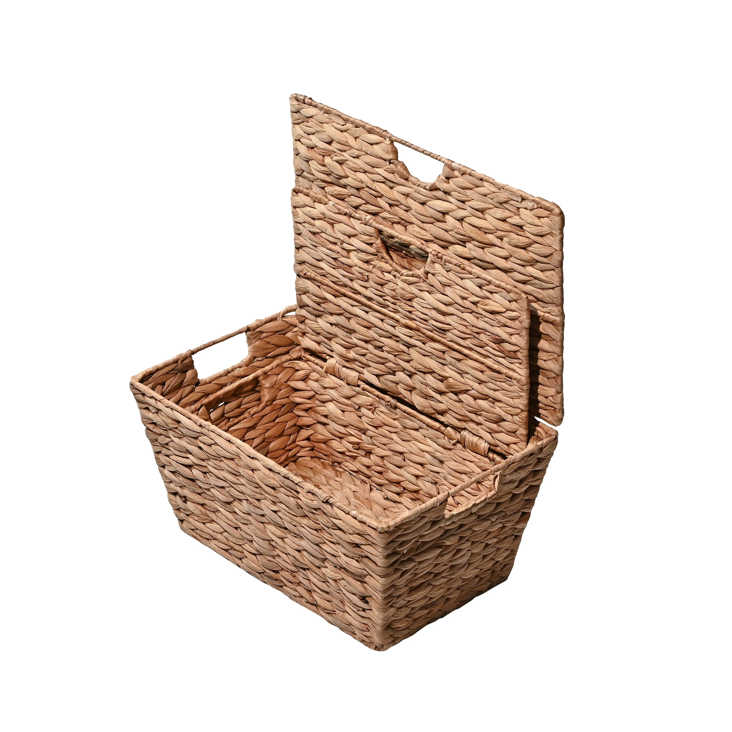 Hyacinth Rectangular Storage Baskets with Lids & Handles (Set of 2)