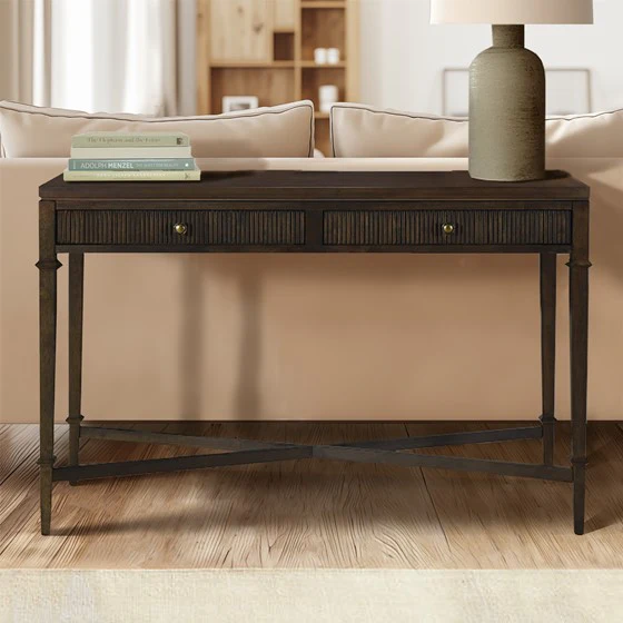 2-Drawer Console Table with X-Shaped Base