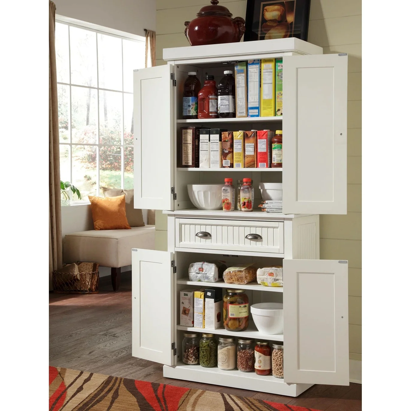 Homestyles Nantucket Sanded Off-White Pantry with Four Doors - N/A