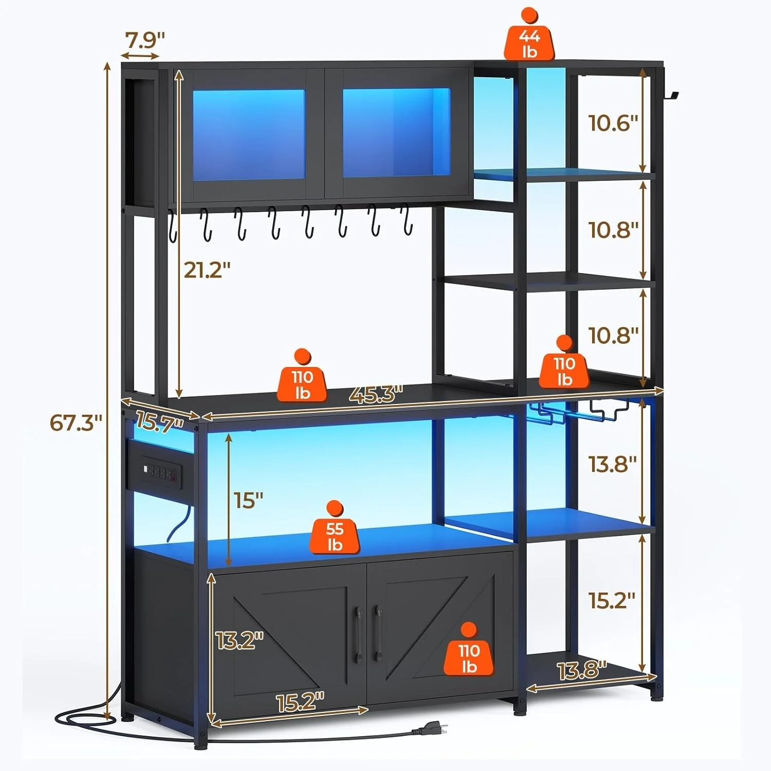 Bakers Rack for Kitchen with Storage Coffee Bar Cabinet