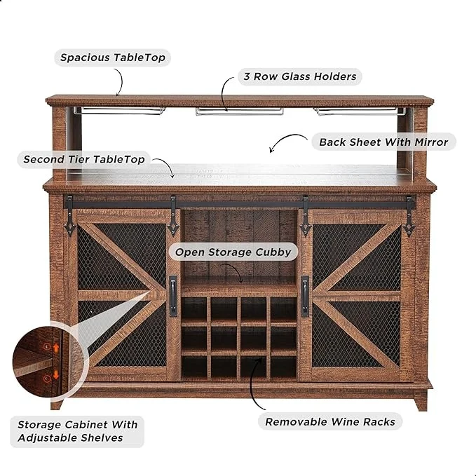 Farmhouse Coffee Bar Cabinet, Wine Bar Cabinet, Kitchen Buffet Cabinet