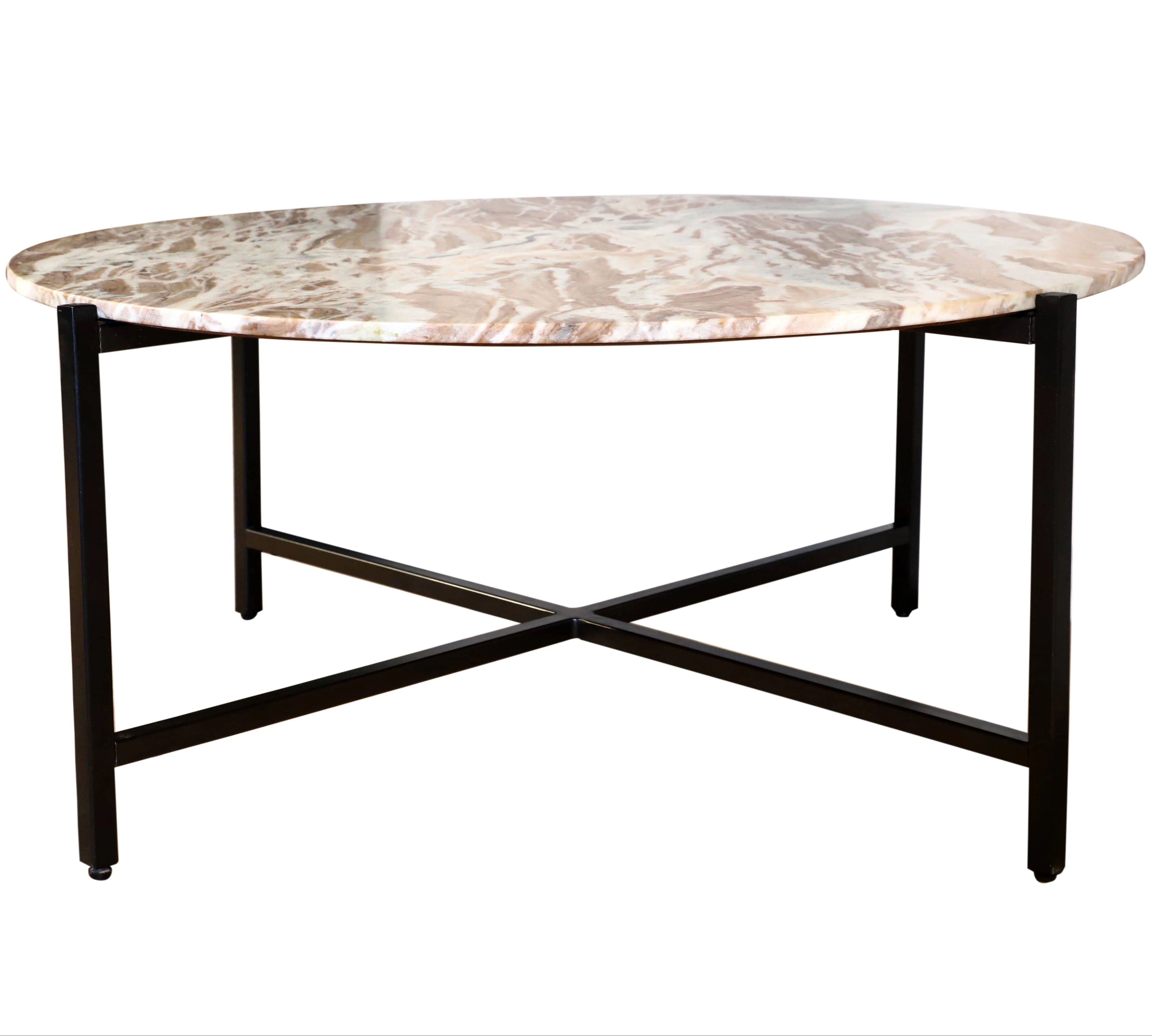 Brown Marble Coffee Table with Metallic Grey Metal Frame