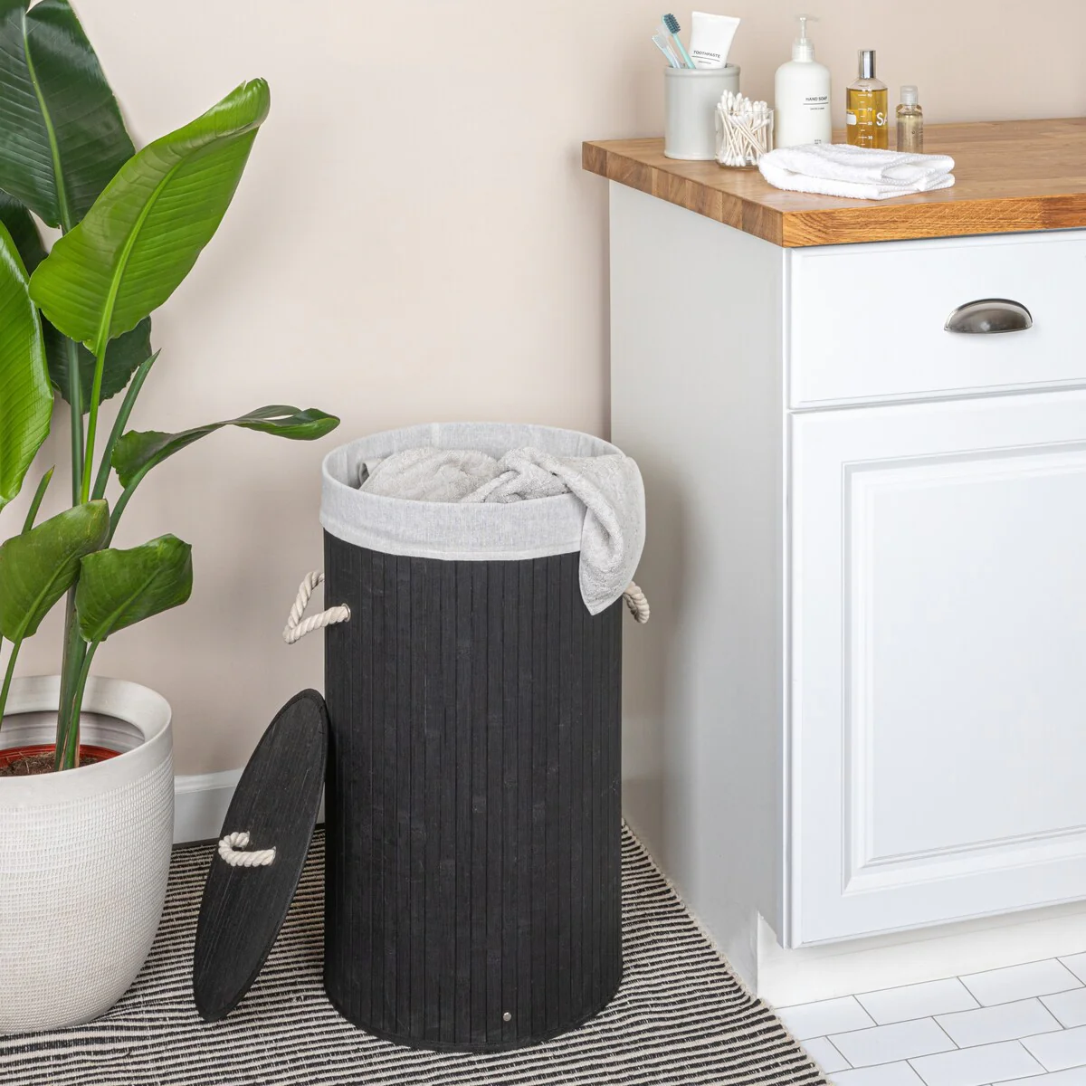Household Essentials Bamboo Laundry Hamper with Handles and Removable Laundry Bag