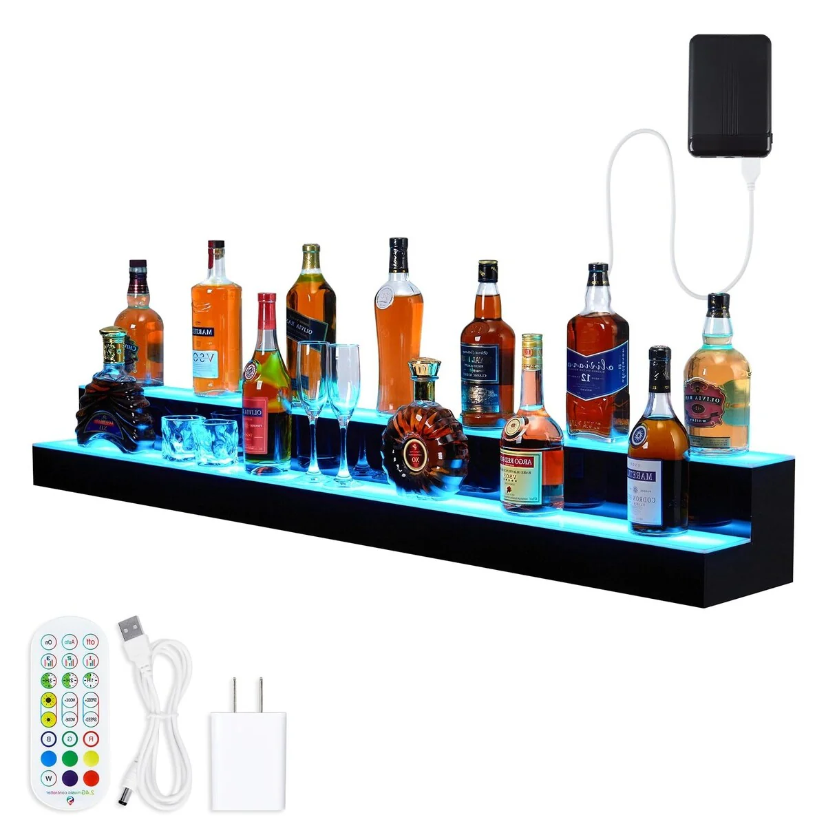 LED Light-Up Wine Bottle Display Rack, Wall-Mounted Acrylic