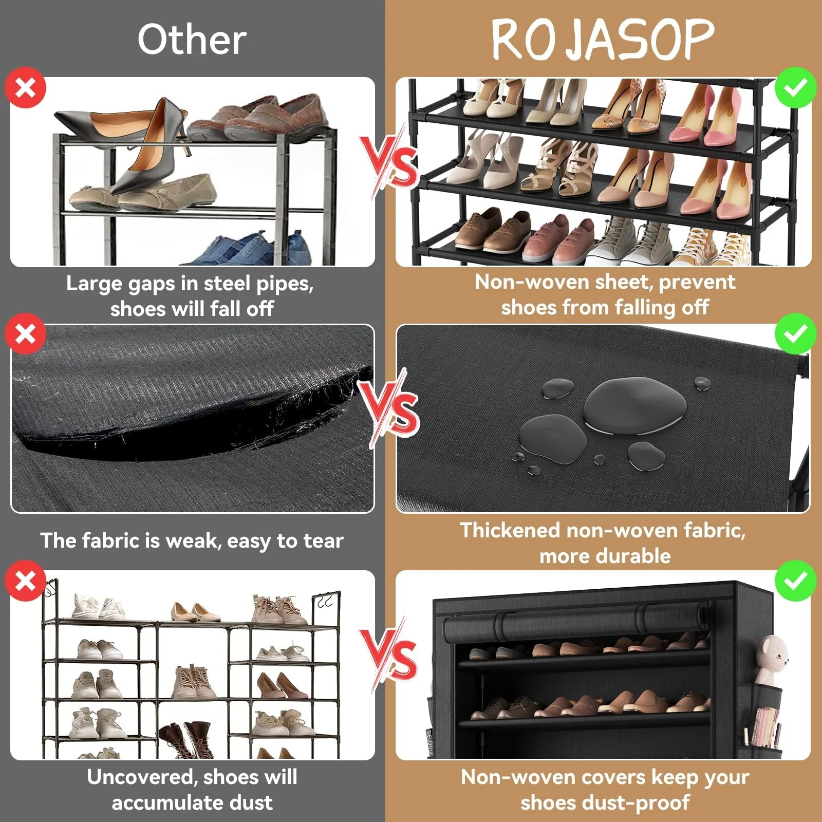 10 Tier Shoe Rack with Covers,Large Capacity Stackable Tall Shoe Shelf Storage to 50-55 Pairs Shoes & Boots Sturdy Metal