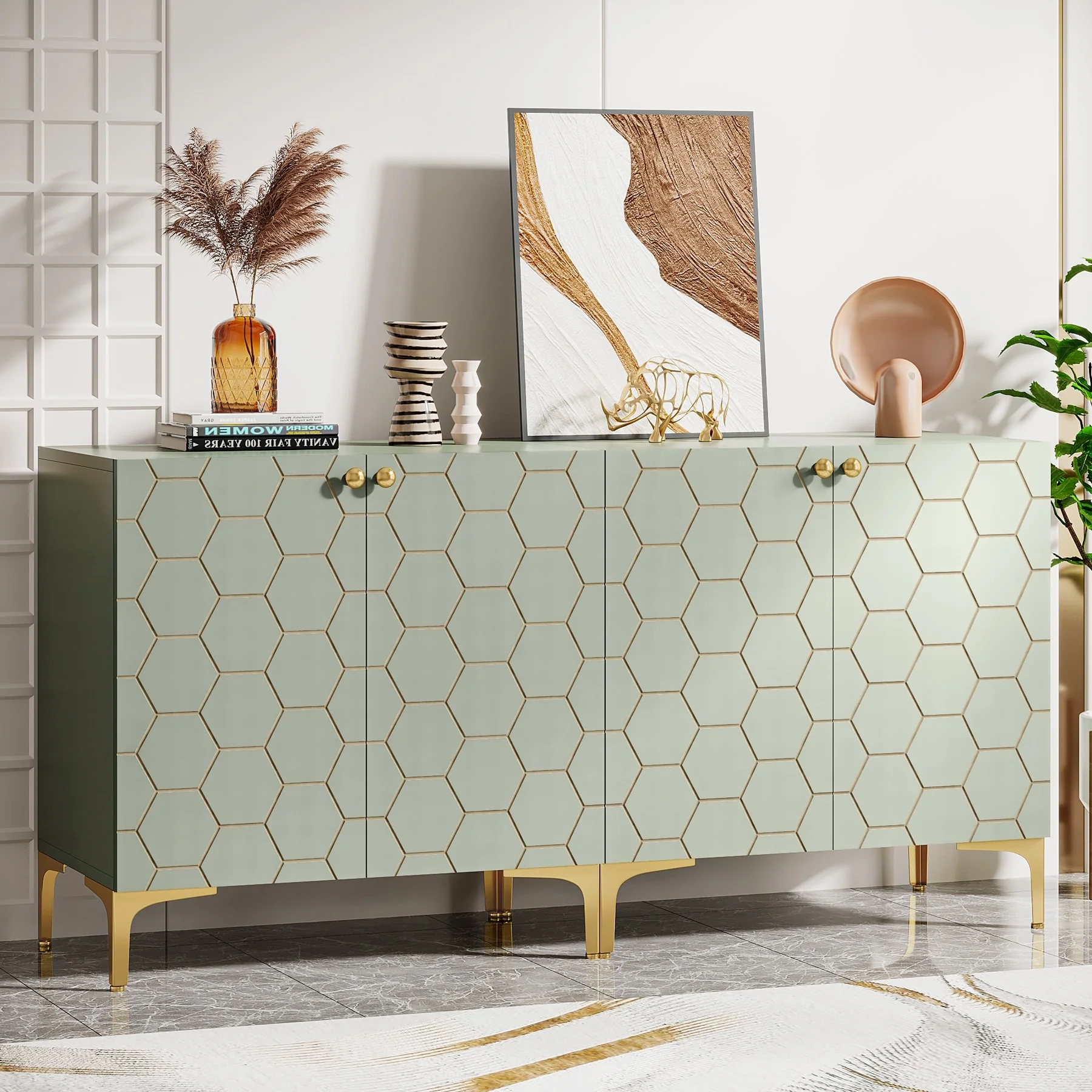 63'' Modern Accent Storage Cabinet with Metal Legs for Living Room Bedroom Kitchen Dining Room
