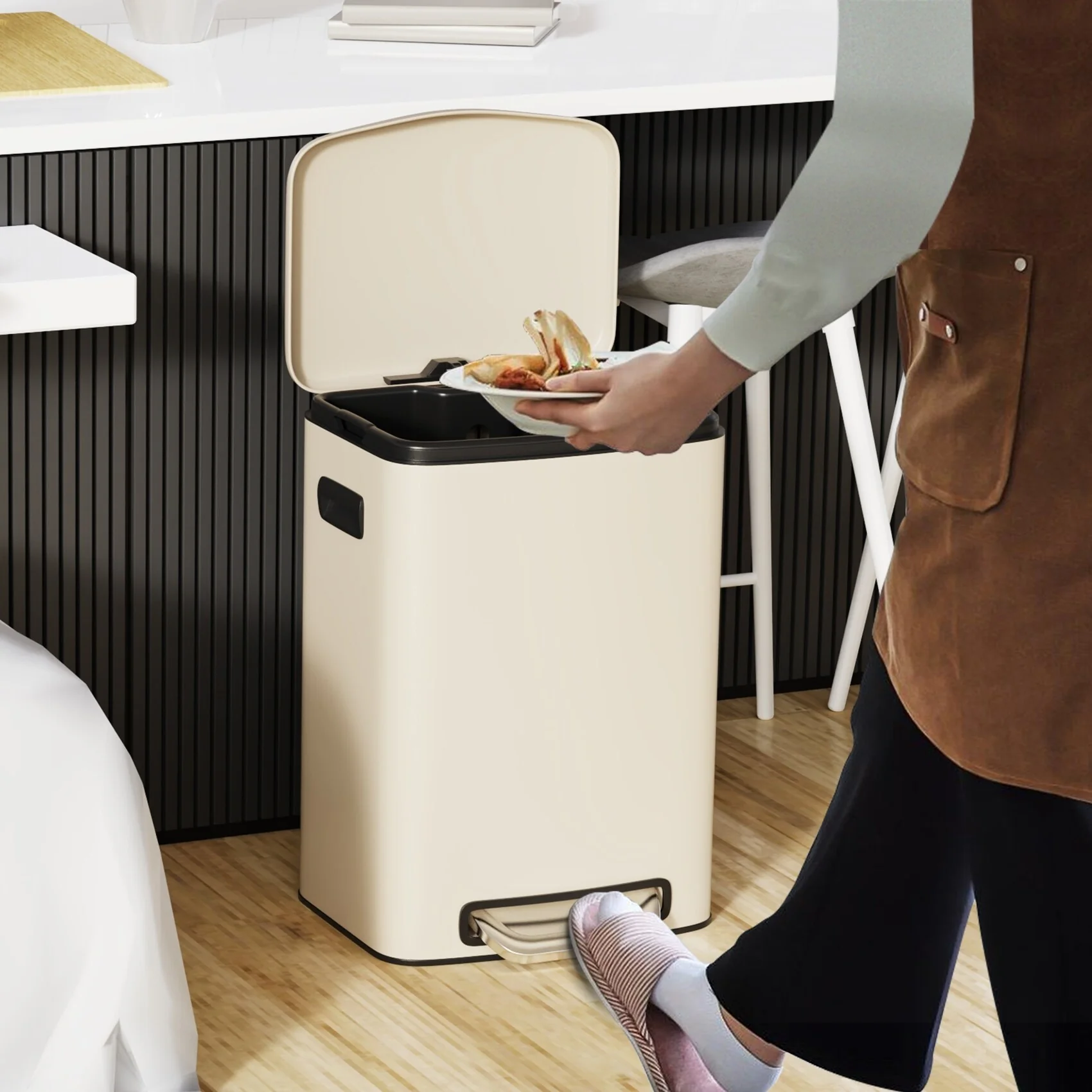 Stainless Steel 13-Gallon Kitchen Trash Can with Foot Pedal and Soft Close Lid