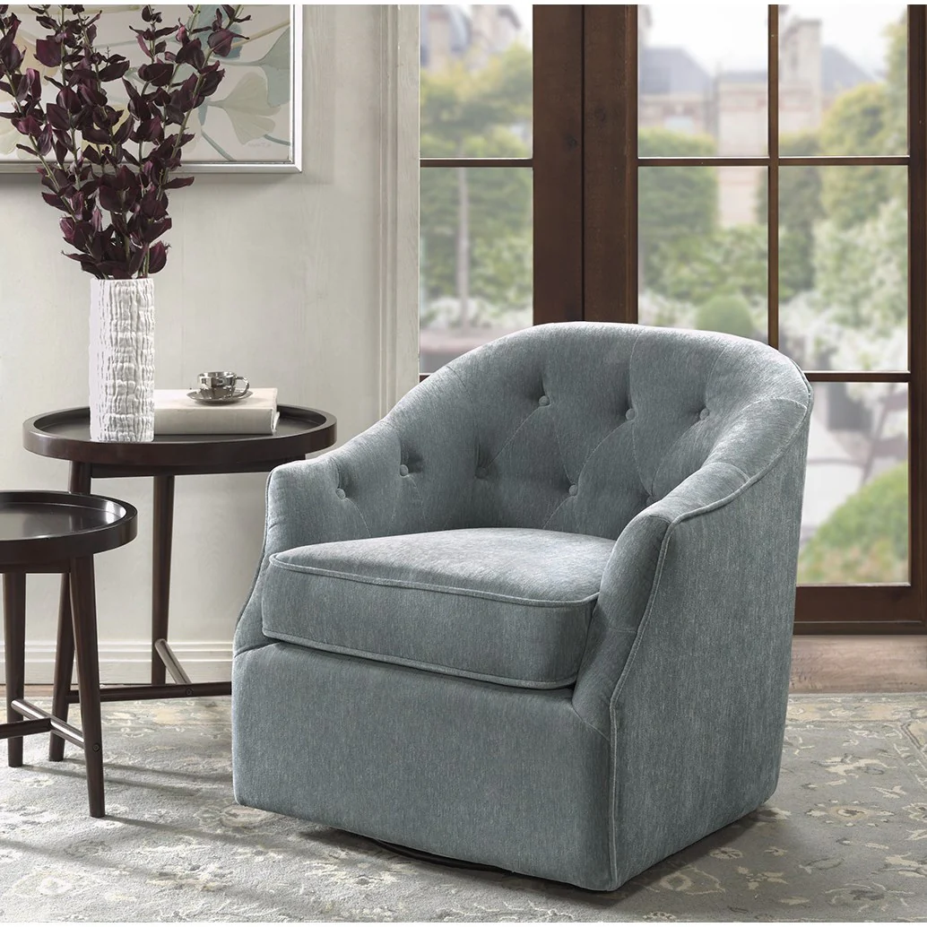 Awakened Swivel Chair with Button Tufted Back and Flared Arms