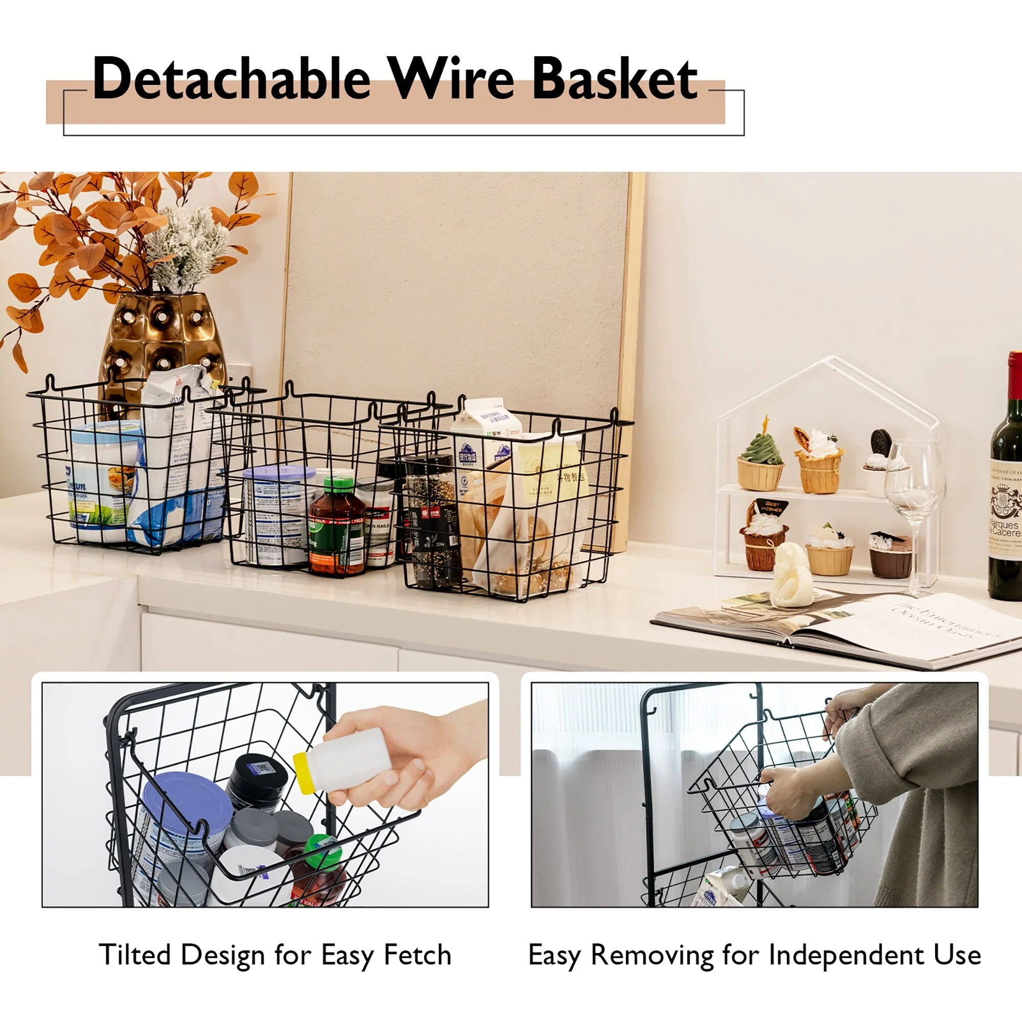 Costway 3-Tier Wire Fruit Basket Stand Kitchen Snack Vegetable Storage - See Details