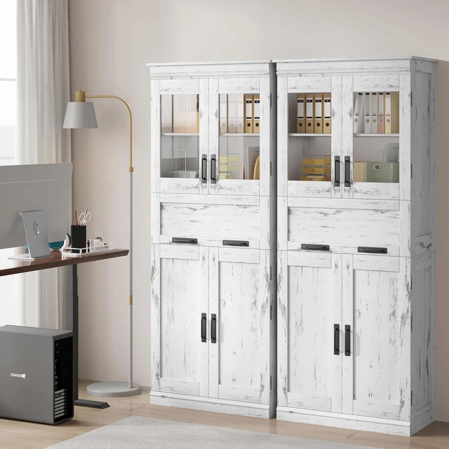 Tall Bathroom Cabinet, Freestanding Storage Cabinet with Glass Doors