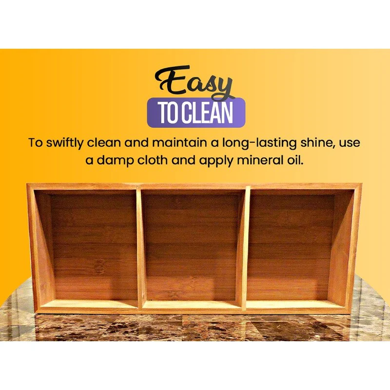 YBM HOME Bamboo 4 Compartment Organizer Tray for Drawers - 4 Compartment