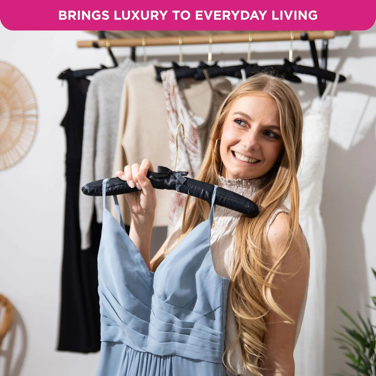 Premium HeavyDuty Thick Satin Padded Hangers Anti Slip - Black, Set of 12