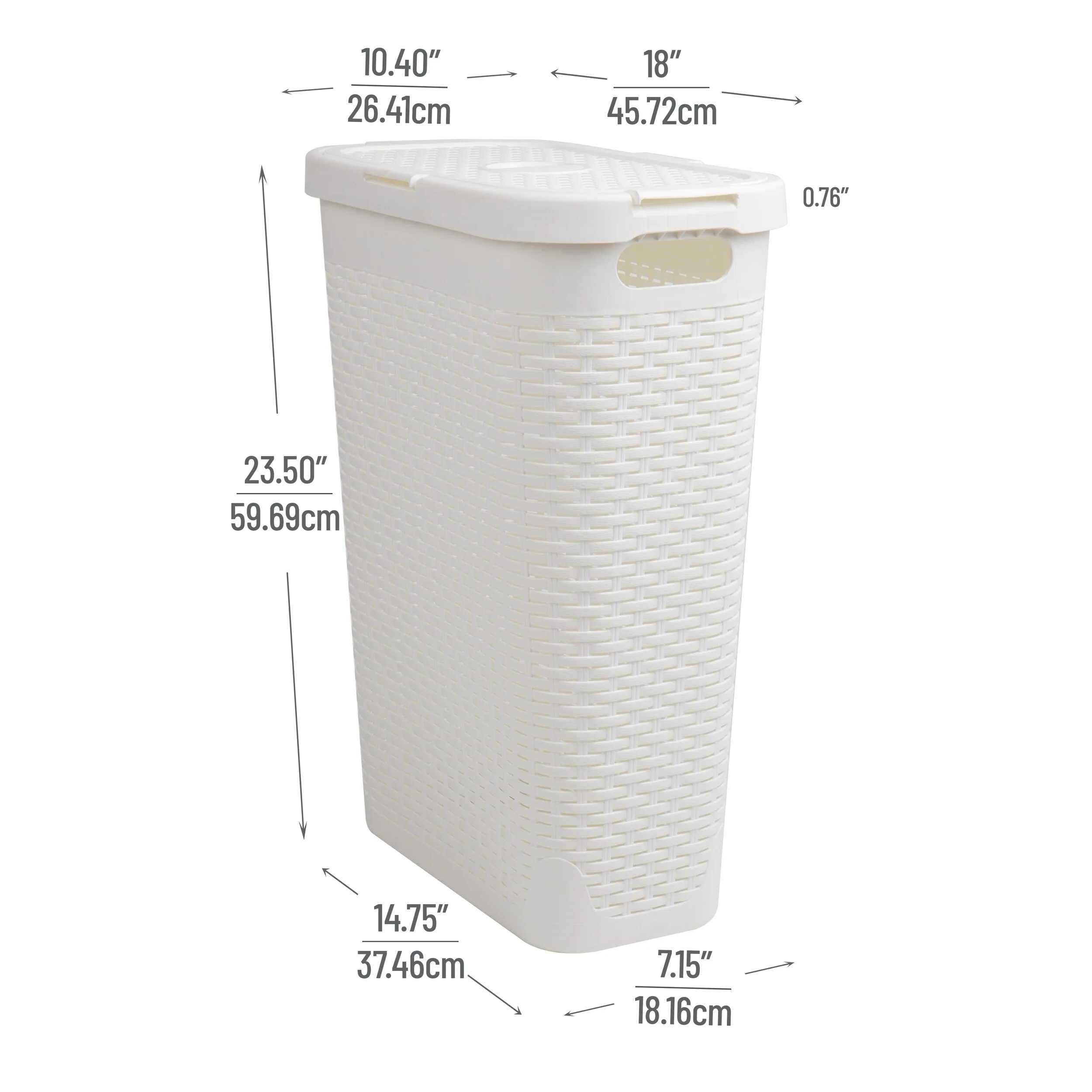 Mind Reader 40L Slim Laundry Hamper, Clothes Basket, Lid, Wicker Design, Plastic, 18