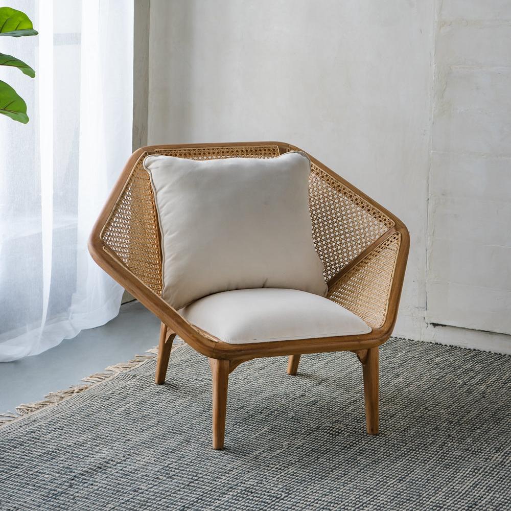Leisure Chair with Rattan Cane Back and Hexagonal Design