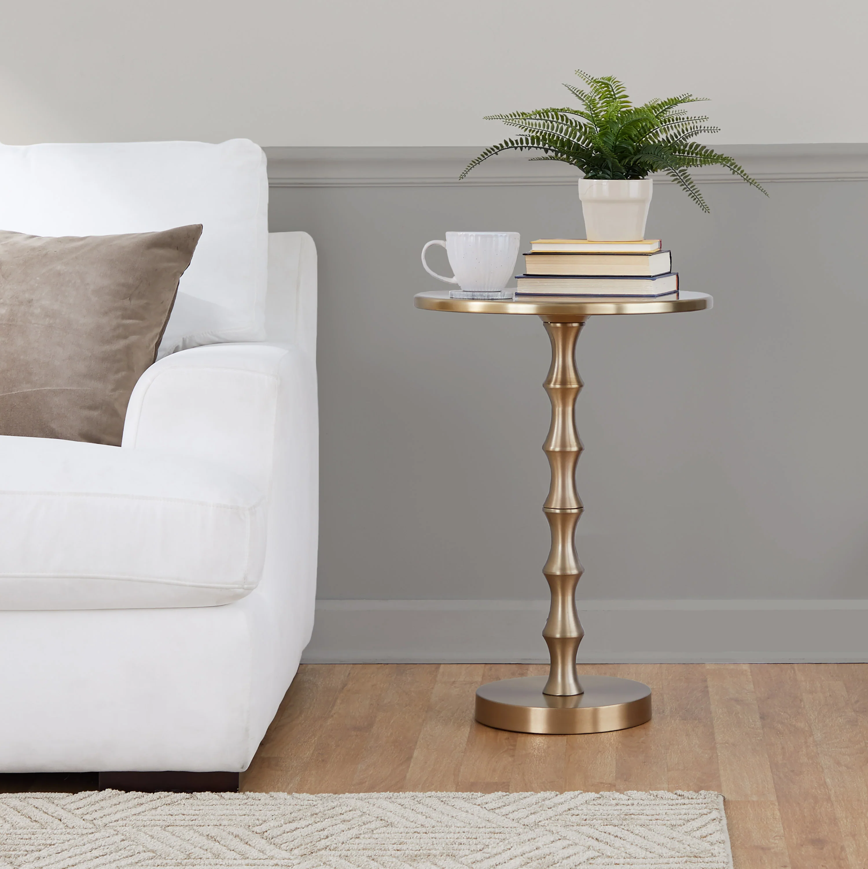 End Table with Bamboo Inspired Pedestal Leg and Metal Frame