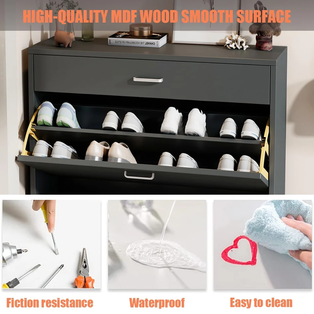 3-Drawer Wood Shoe Storage Cabinet with Removable Panels & 1 Open Shelf