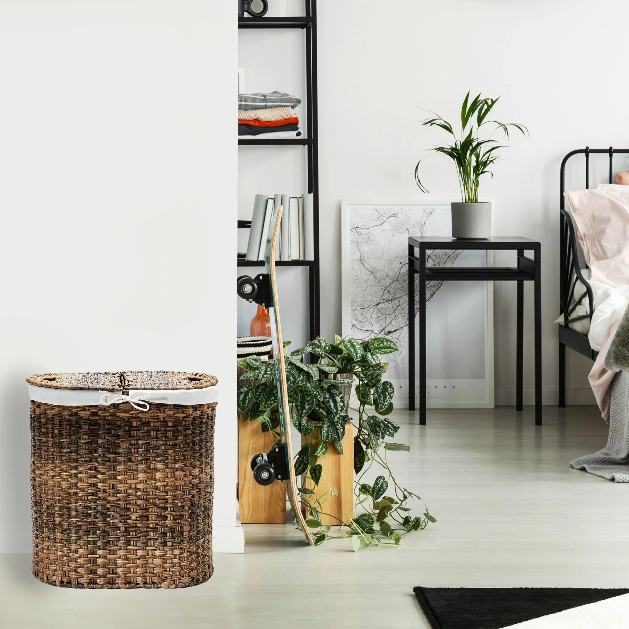 Seville Classics Handwoven Lidded Oval Double Laundry Hamper