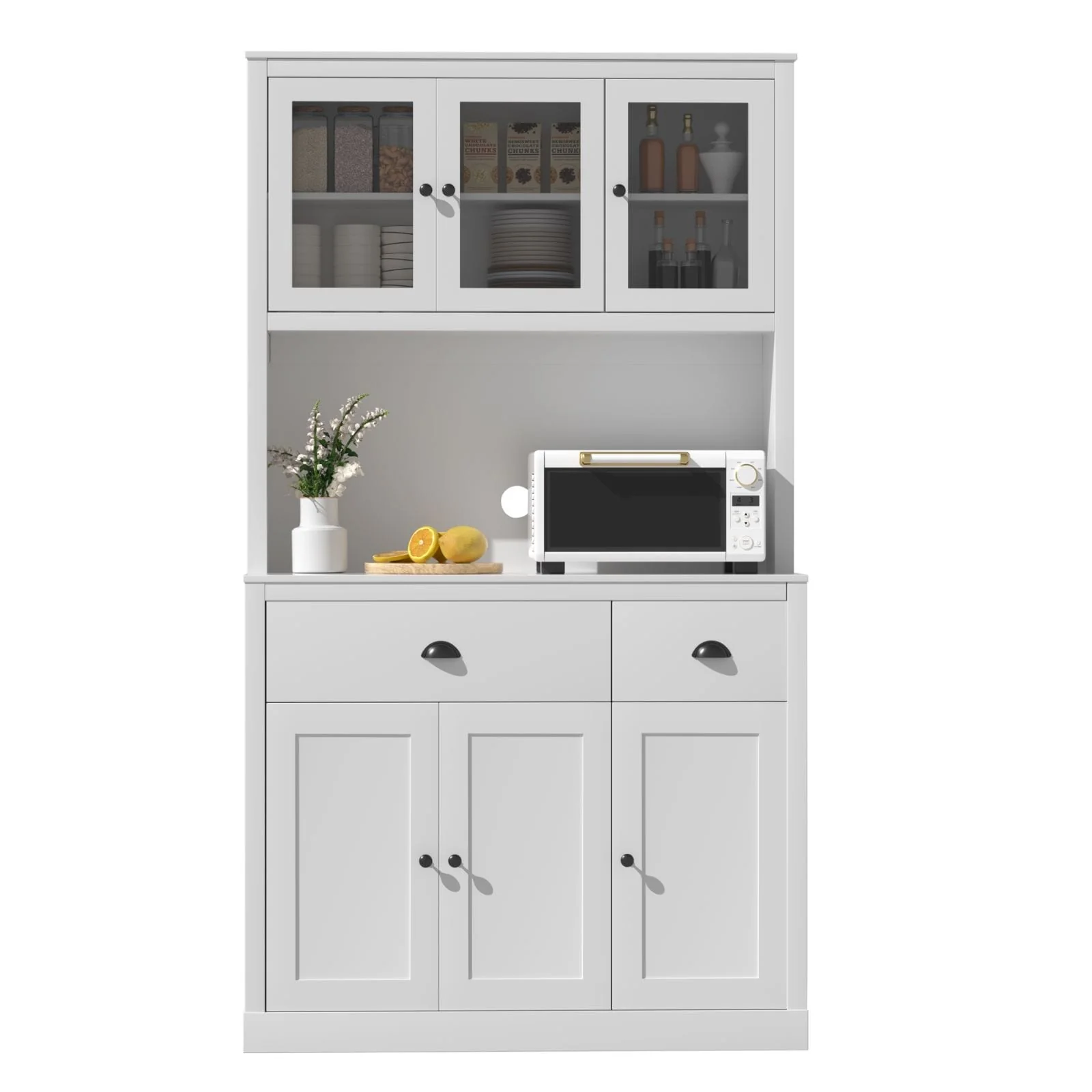 VEIKOUS Kitchen Pantry Storage Cabinet Cupboard with Framed Glass Door and Drawer
